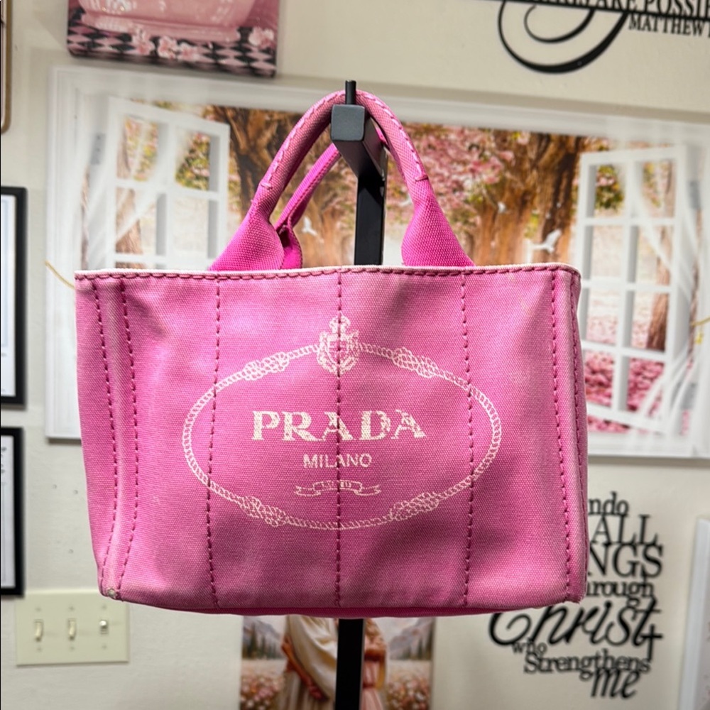 Prada Pink Canvas Tote Bag Sleek Modern Design